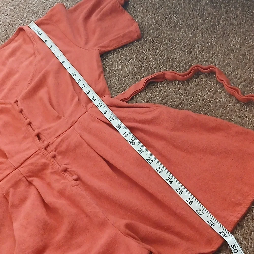 Lush coral solid tie waist Romper size Small - Picture 11 of 15